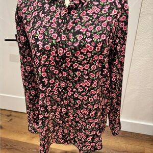 The Kooples Black Blouse with Pink Floral Design